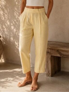 Aritzia Babaton Butter Yellow Linen Blend Pants Size 4